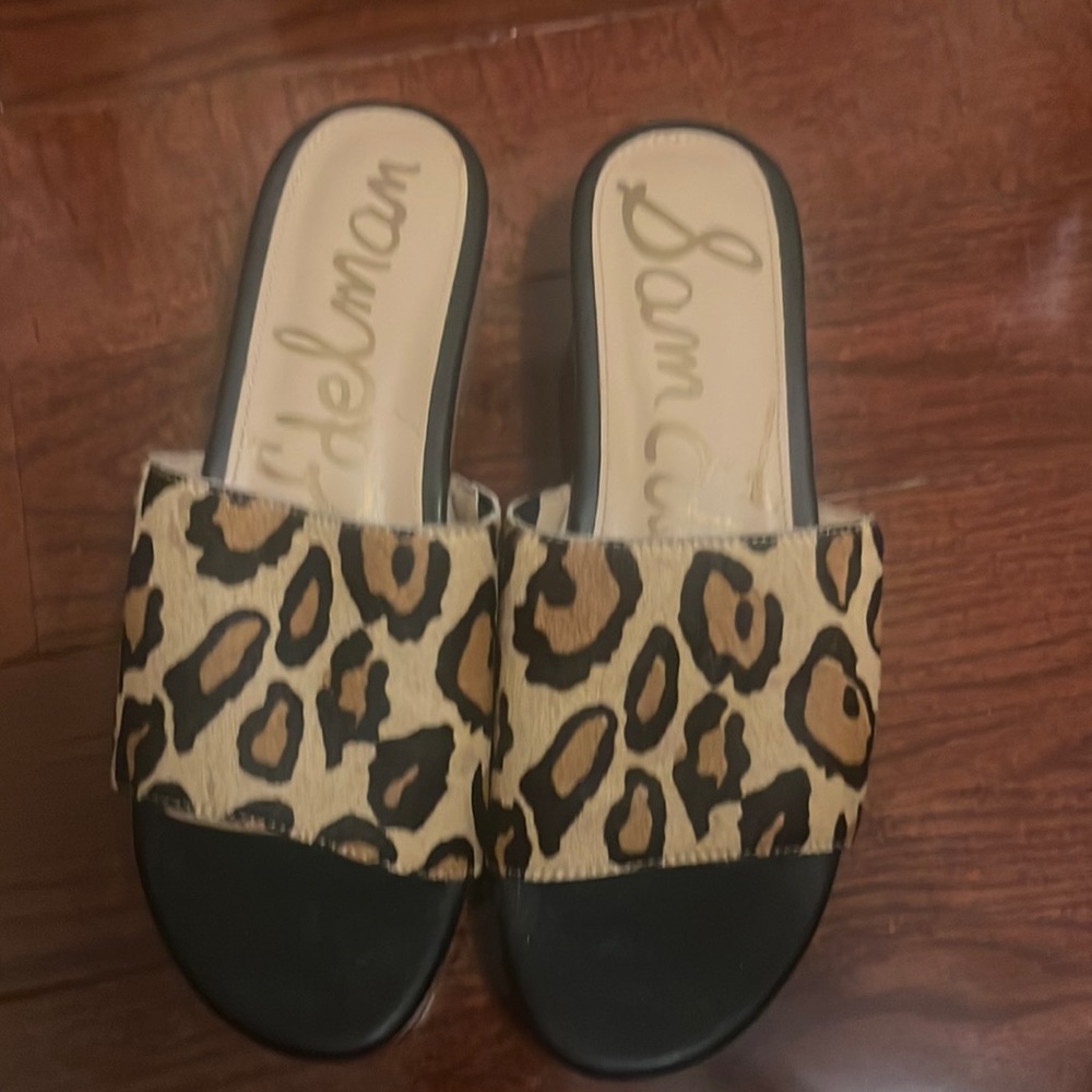 Sam Edelman leopard print cowhide open toe clogs